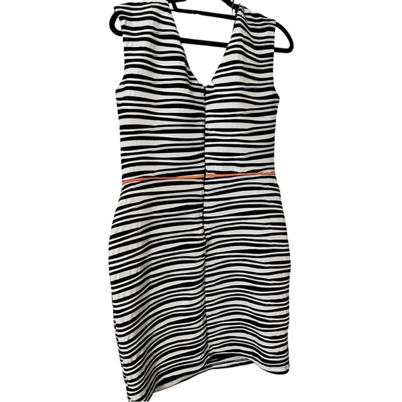 Donna Ricco Vintage 90s Black and White Stripes Sz 12 DressOrange Highlights - Picture 3 of 5